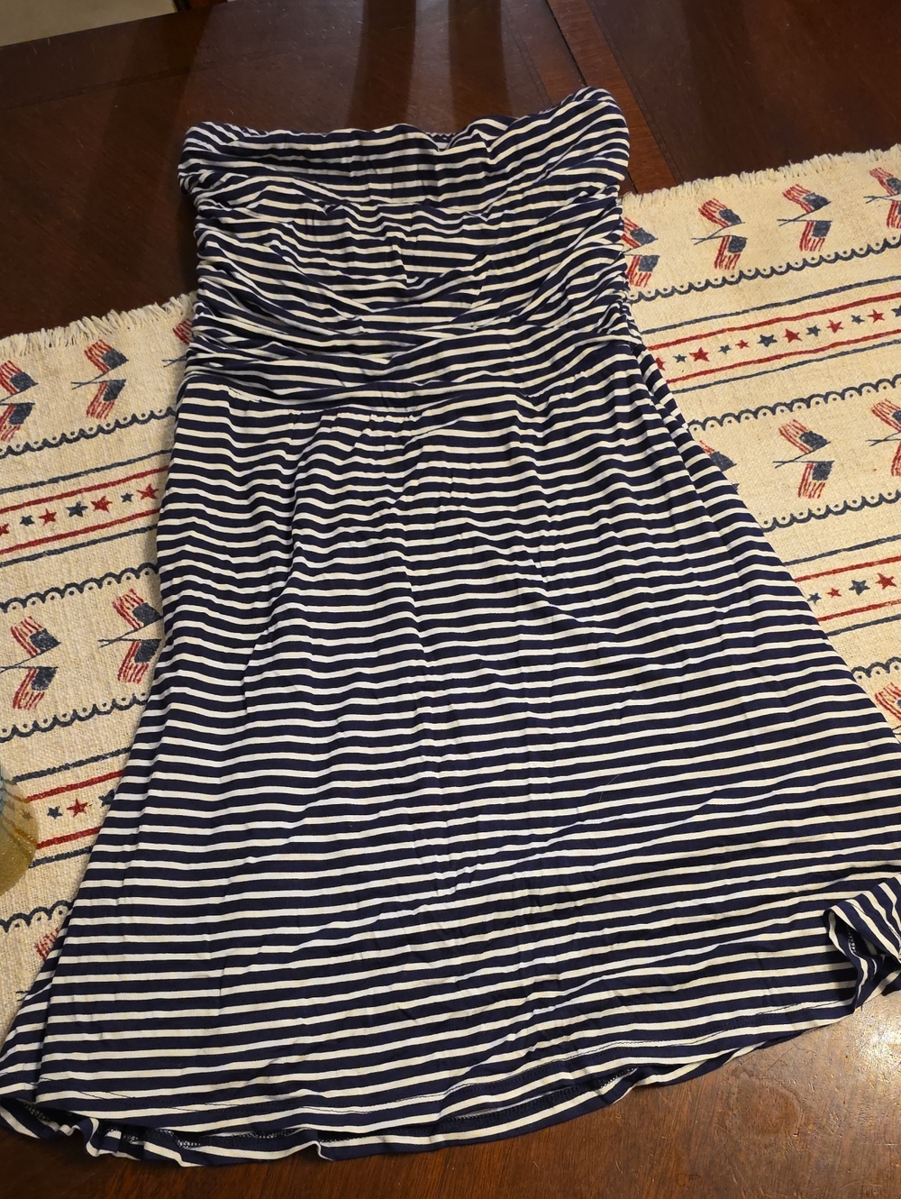 love, Fire Navy and White Striped Strapless Sundress